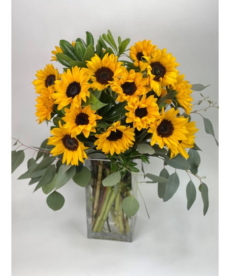 sunflower arrangement in gorgeous vase