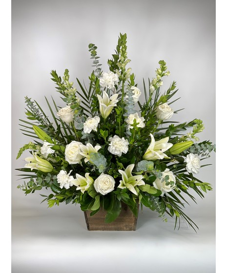 White Serenity Urn Funeral Flowers Arrangement