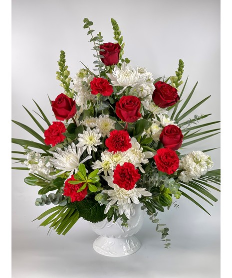 Crimson Farewell Urn Arrangement