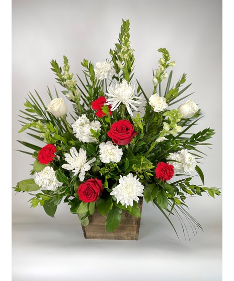 Crimson Farewell Box Arrangement